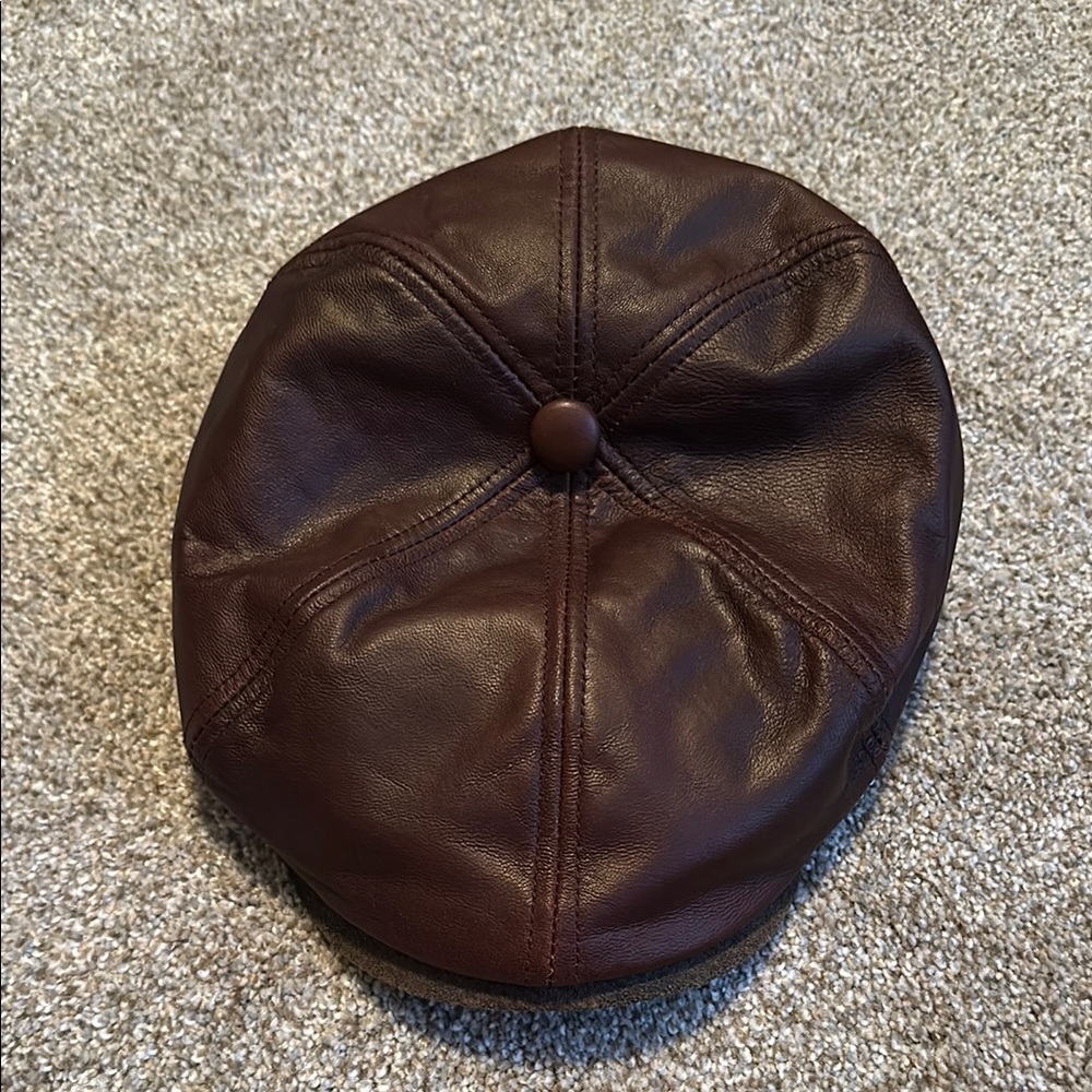 Jaxon Brown Leather Newsboy Cap Medium